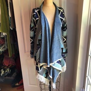 Beautiful Navy and Blue Draped Sweater with Fringe